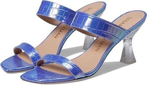 Stuart Weitzman Kristal Sandals Women's 9.5 Violet Ice Leather Spool Heel KHD850