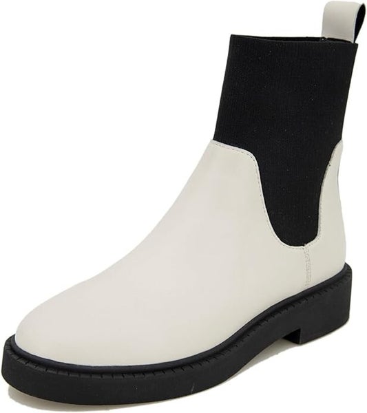 Andre Assous Violet Bootie Women's US 9 White Black Round Toe Ankle Boots KHD792