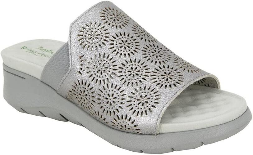 Jambu Queens J2QUN56 Slide Womens US 8.5 Gunmetal Laser Cut Wedge Sandals KHD804