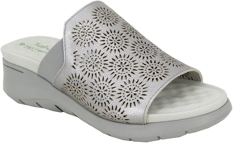 Jambu Queens J2QUN56 Slide Womens US 8.5 Gunmetal Laser Cut Wedge Sandals KHD804