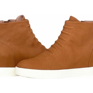 Linea Paolo Ashley Bootie Womens US 5 Cognac Leather Side Zip Wedge Boots KHD790