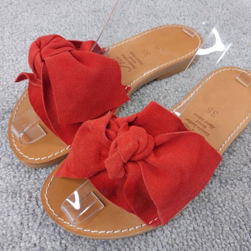 IRIS Greek Handmade Sandals Womens 38 EU Shoes Red Suede Leather Bow Slip On