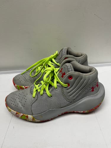 Under Armour Kids Size 3.5Y Sneakers Gray/Neon Green/Pink Shoes Youth Activewear