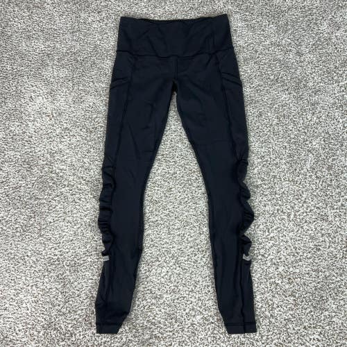Lululemon Pants Womens 8 Black High Rise Ankle Leggings Ruffle Pockets Yoga Gym