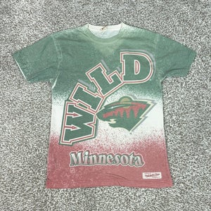 Minnesota Wild Shirt Mens Medium Green Red NHL Hockey Mitchell & Ness All Over