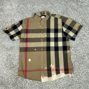 Burberry Shirt Mens 2XL Beige Plaid Short Sleeve Button Up Nova Check Bleach