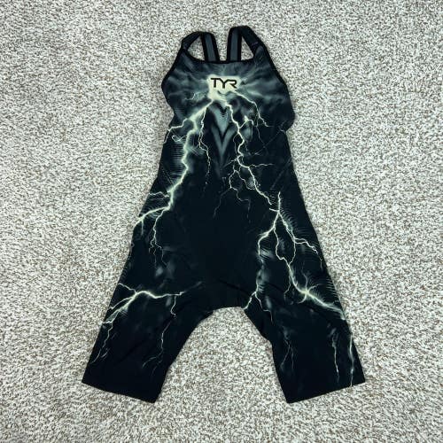 TYR One Piece Swimsuit Womens 27 Black Venzo Phantom Lightning Tech Open Back