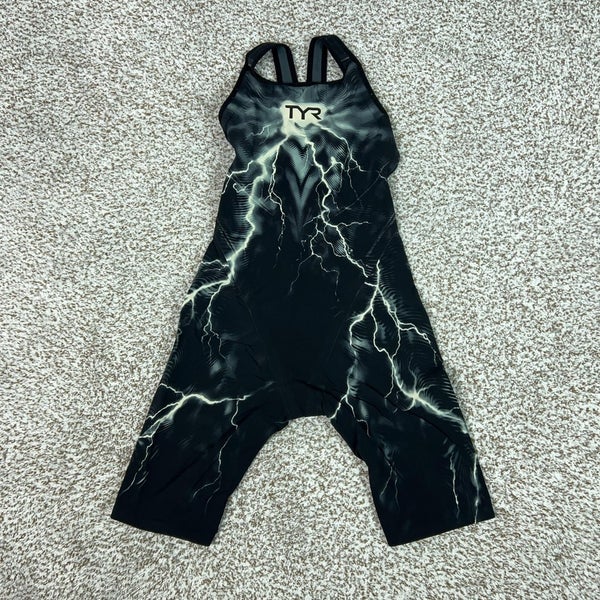 TYR One Piece Swimsuit Womens 27 Black Venzo Phantom Lightning Tech Open Back