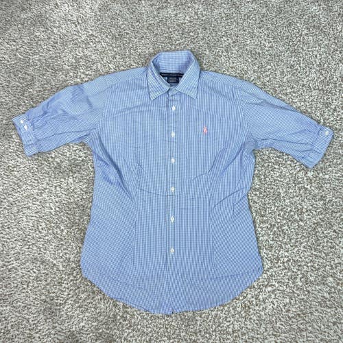 Ralph Lauren Sport Button Up Shirt Womens 8 Blue Check Short Sleeve Gingham Pony