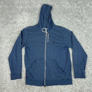 Oakley Hoodie Mens Large Blue Full Zip Jersey Sweatshirt Logo Casual Skater Top