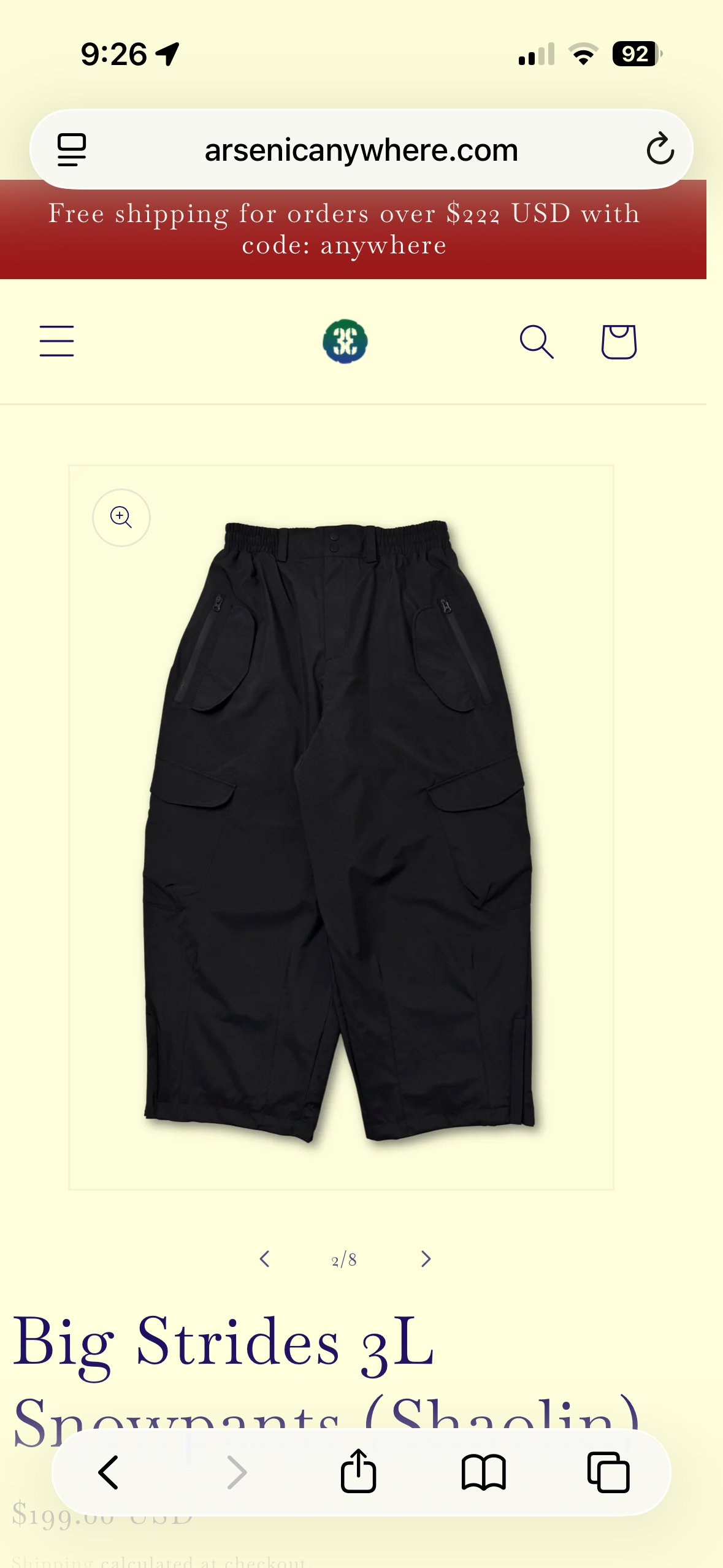 Arsenic Anywhere Big Strides 3L Snowpants (Shaolin) | SidelineSwap