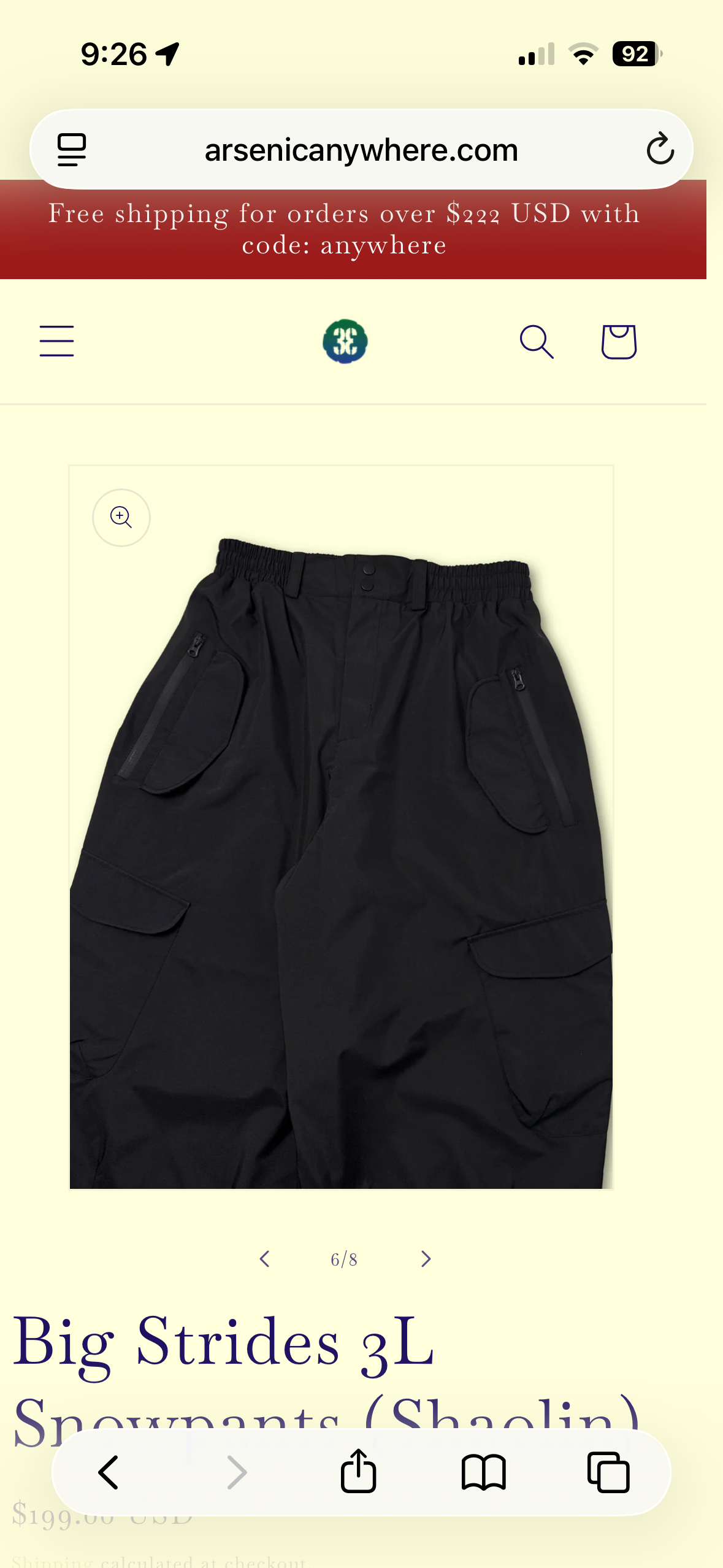 Arsenic Anywhere Big Strides 3L Snowpants (Shaolin) | SidelineSwap