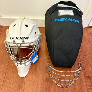 New Refurb ‘ 22 Bauer Profile 960 Sr L Wht Goalie Mask CatEye&Certified Cages W/ Bag+Resilient Foam