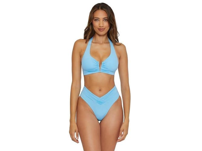BECCA Color Code Viviana Bikini Top Women's D Ice Blue V Wire Halter Neck DDR086