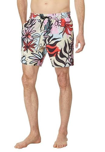 Volcom Sanctorium Boardshort Men's XL Fog Tropical Drawstring Swimwear DDR463