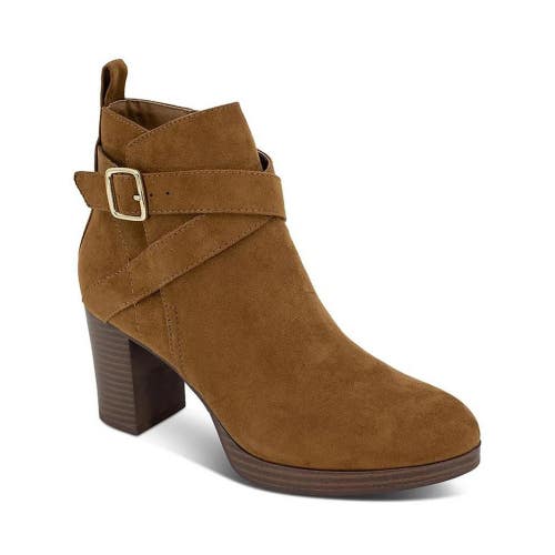Style & Co. Boots Women's US 8 Brown Faux Suede Block Heel Ankle Bootie LION388