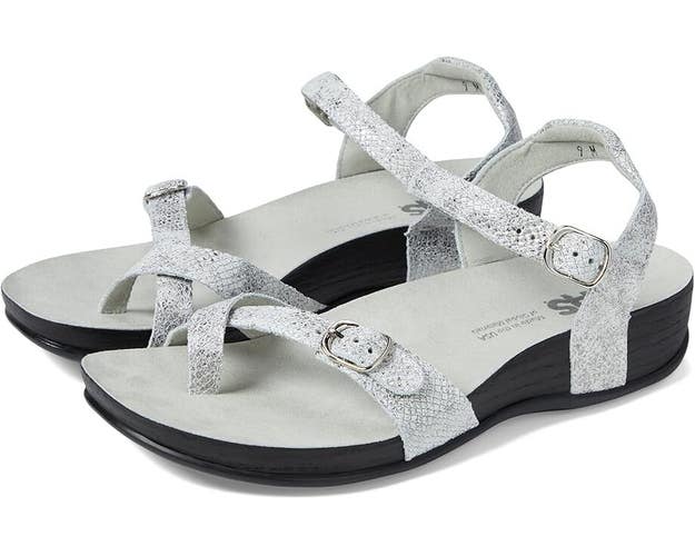 SAS Pampa Sandal Women's US 10 Gray Leather Comfort Toe Loop Ankle Strap KHD1414