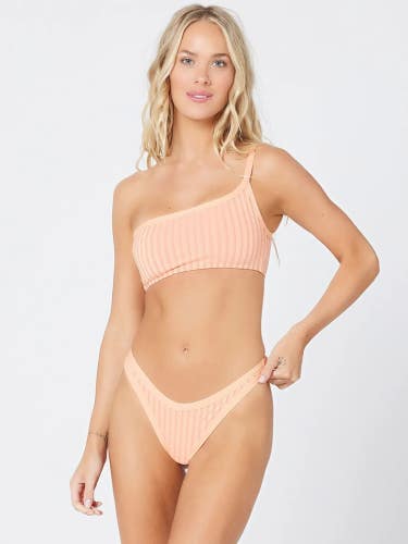 L*Space Foley Bitsy Bottom Women's Large Peach Striped Stretch Swimwear JDM1208