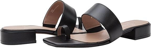 Linea Paolo Lily Sandals Women's 6.5 Black Leather Toe Loop Square Toe KHD1484