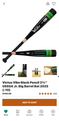 2025 Victus Vibe Alloy USSSA Certified Bat (-10) 16 oz 26" (Used)