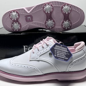 FootJoy FJ Traditions Wingtip Golf Shoes White Pink Women's SZ 7.5 (97932)