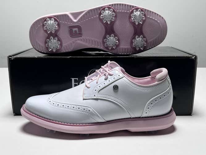 FootJoy FJ Traditions Wingtip Golf Shoes White Pink Women's SZ 7 (97932)