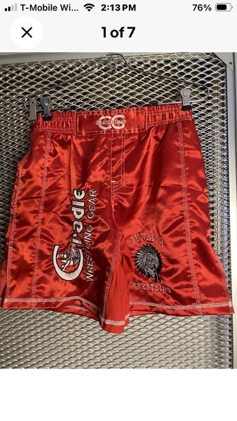Cradle Gear used red shiny wrestling shorts Juniata small as is