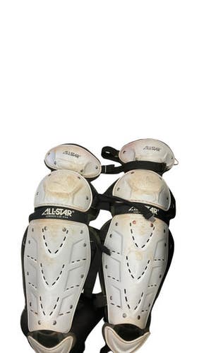 Used All Star SHIN GUARDS Catchers Leg Guards White Intermed 11859-S000029328