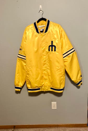 Men's Seattle Mariners Starter Gold Slider Satin Full-Snap Varsity Jacket (3XL) (EUC)