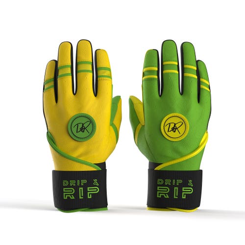 Drip & Rip™ 'Baller' Series Premium Leather Long Cuff Batting Glove Limelight (Closeout)