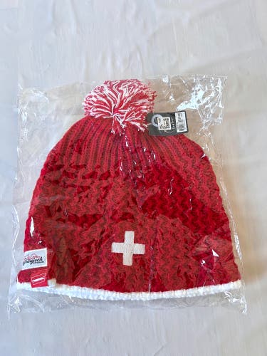 Jungfrau Switzerland Red Beanie with pom pom Unisex New with tag
