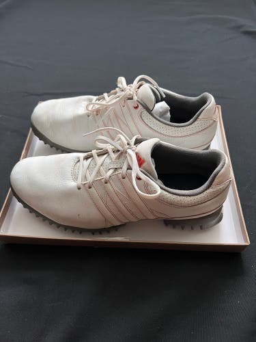 Adidas Tour360 Golf leather Shoes White Red Stripes spikes ART099025 Men's 9.5
