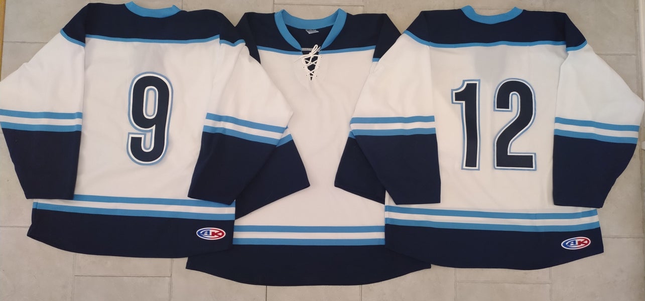 AK- H550BK Hockey Team Set - 14 Jerseys - White/Navy/Sky - New