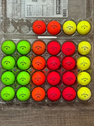 28 Callaway Supersoft Golf Balls - Green, Orange, Red, Yellow Colors, 5A/4A