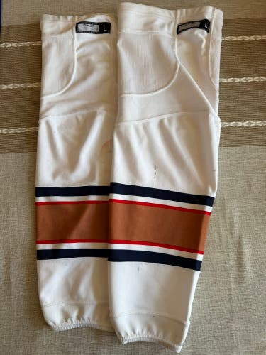 Edmonton Oilers white Pro Stock Reebok Edge Socks (Used)