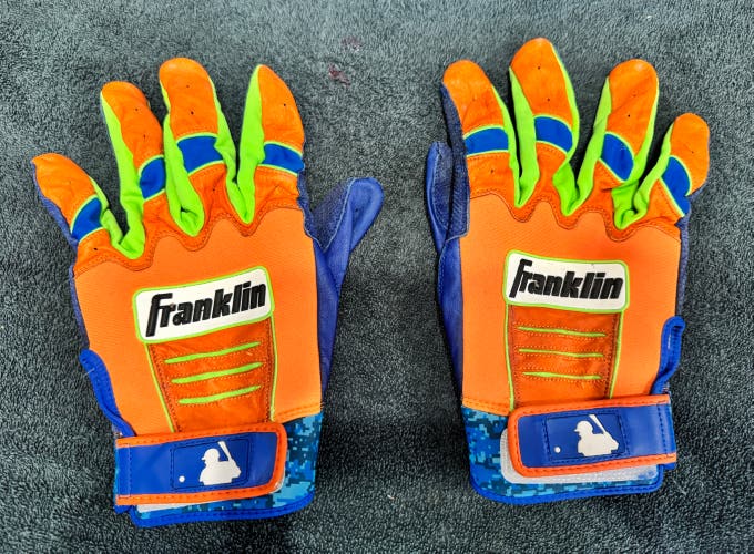 Blue Camo & Orange (Custom)  XXL Franklin Batting Gloves (Used)