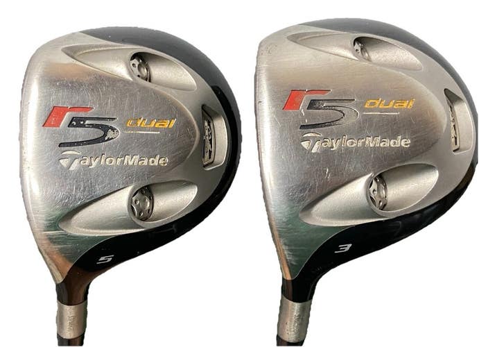 TaylorMade R5 Dual Type W Wood Set 3w, 5w LH Graphite TS 3w Regular 5w New Grips