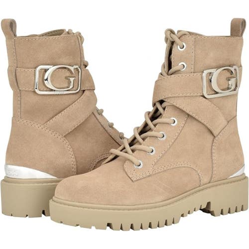 Guess Orana Women's US 8 Taupe Suede Round Toe Ankle Combat Boots LION684