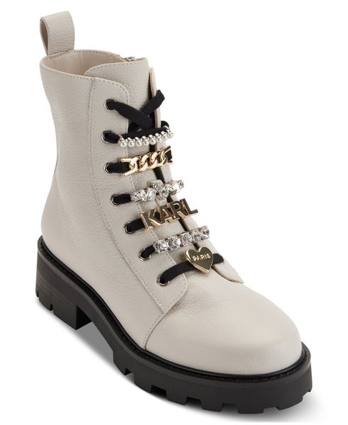 Karl Lagerfeld Paris Mela KL332513 Womens US 8.5 Soft White Combat Boots LION676