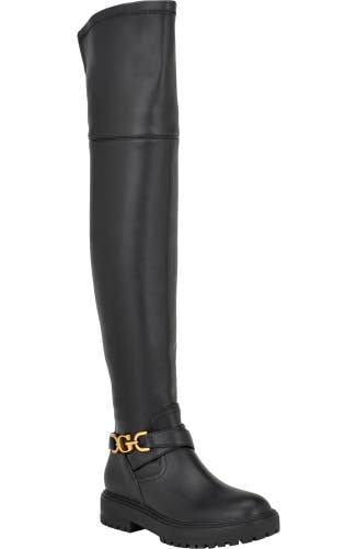 Guess Jellio Boots Women's US 9.5 Black Lug Sole Round Toe Over The Knee LION562