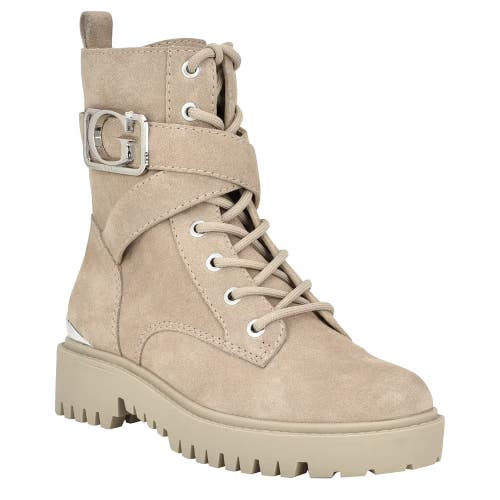Guess Orana Women's US 11 Taupe Suede Round Toe Lace Up Combat Boots LION550