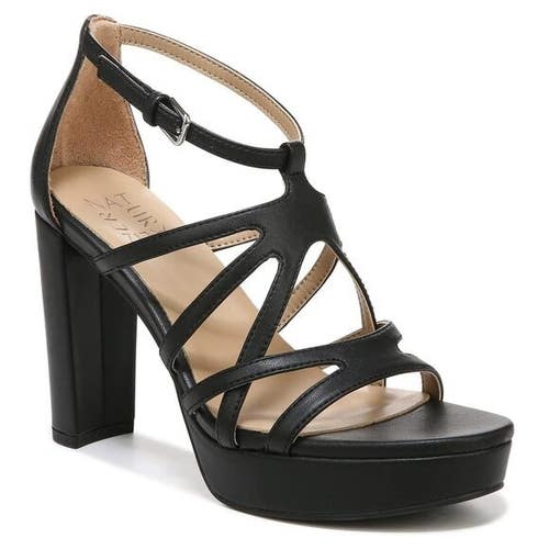 Naturalizer Neona Strappy Womens US 8 Black Faux Leather Platform Sandal LION709