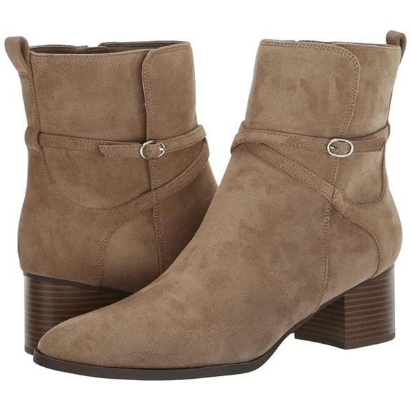 Anne Klein Moore Boots Women's US 10 Beige Almond Toe Block Heel Booties LION588