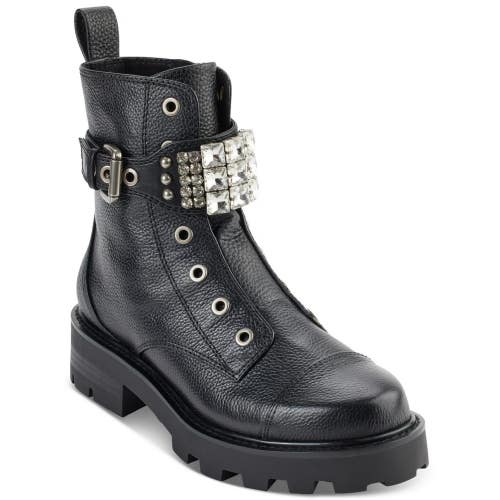 Karl Lagerfeld Paris Maeva KL323106 Women 8.5 Black Leather Combat Boots LION677