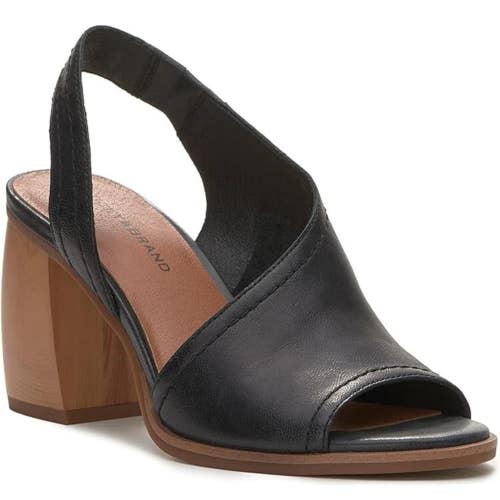 Lucky Brand Xilna Sandals Womens US 9 Black Leather Block Heel Slingback LION681