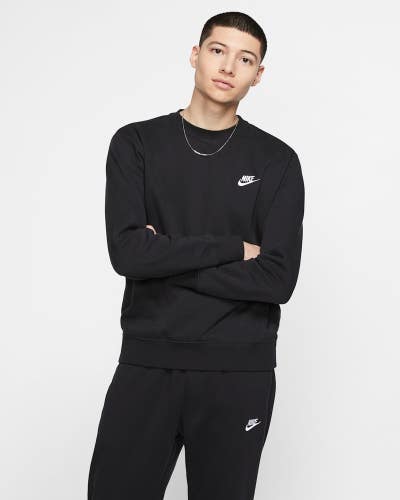 Nike Sportswear Club Fleece Sweatshirt Men's XS Black Crew Neck Pullover DSGL219