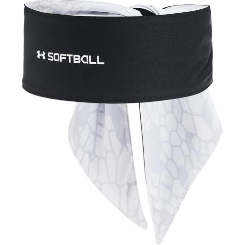 Under Armour Softball Tie Headband Women's OS Black White Sweat Wicking DSGL228