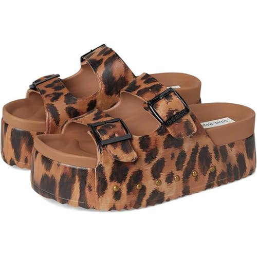 Steve Madden Kali Sandals Women's 8 Brown Leopard Print Platform Slip On VER1599