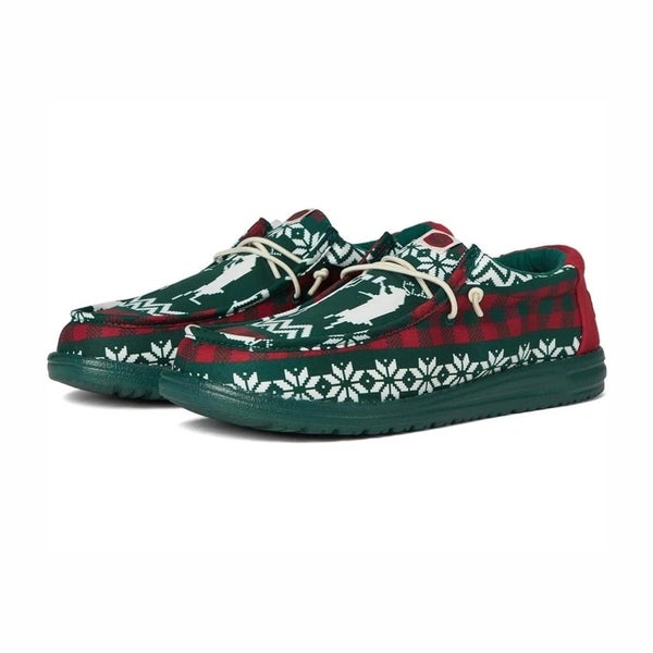 Hey Dude Wally Holiday Cheers 41862-3U7 Men's Green Multi Moc Toe Shoes KFC689