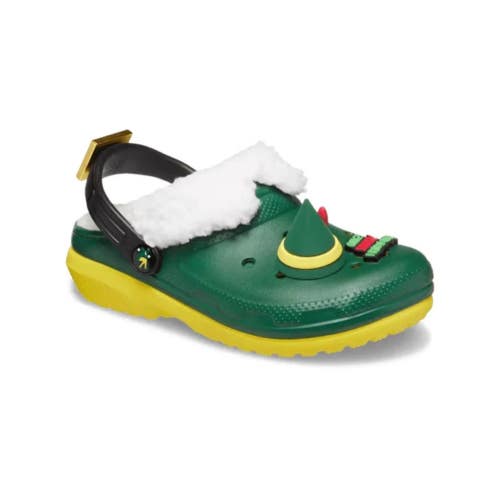 Crocs ELF Classic 209377-7C1 Clogs Kids C12 Green Fuzz Lined Lifestyle KFC685